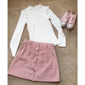 White Full Trim Solid Tee Long sleeve shirt